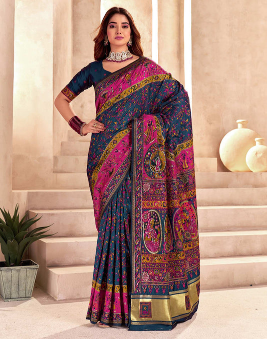 Rama Blue Silk Woven Patola Saree