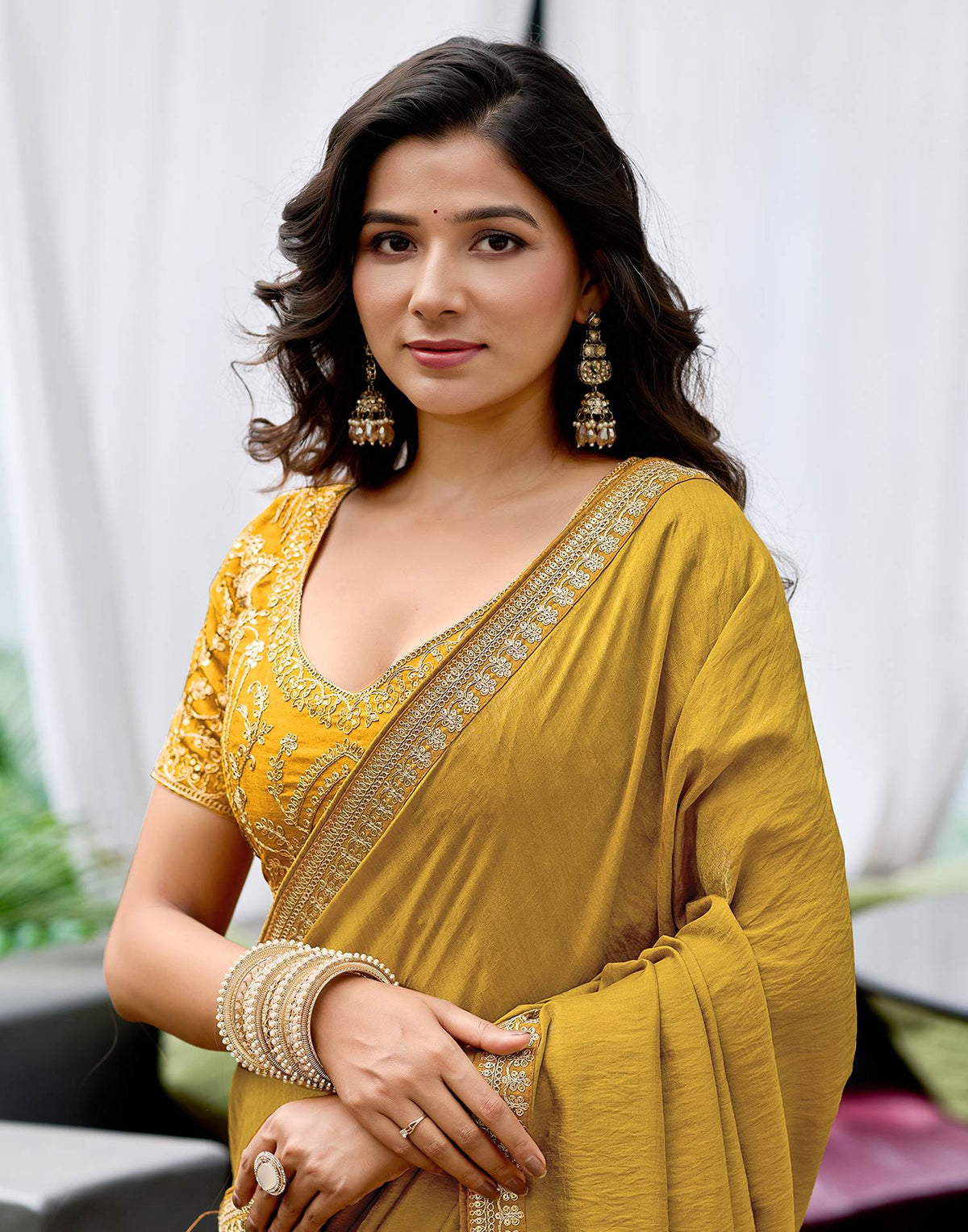 Yellow Silk Sequence Lace Saree