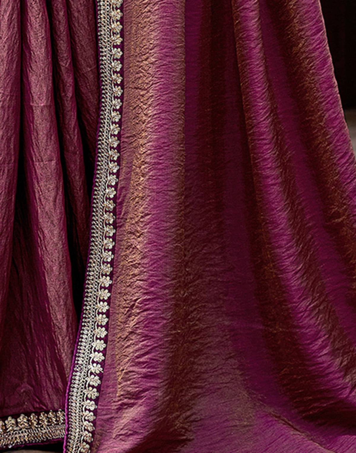 Wine Silk Sequence Lace Saree