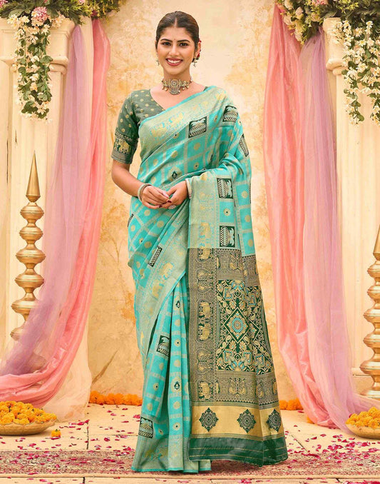 Turquoise Silk Woven Patola Saree