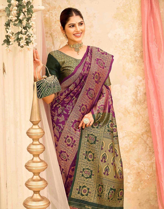 Dark Magenta Silk Woven Banarasi Saree