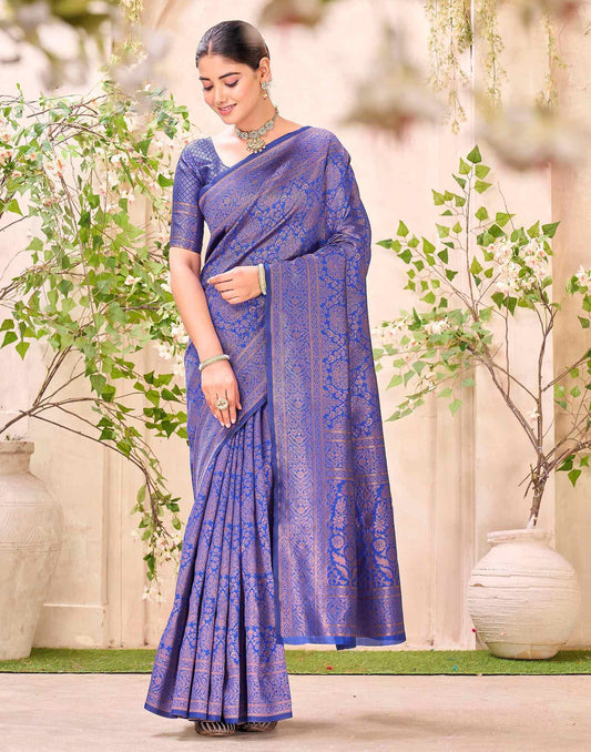 Blue Silk Woven Banarasi Saree