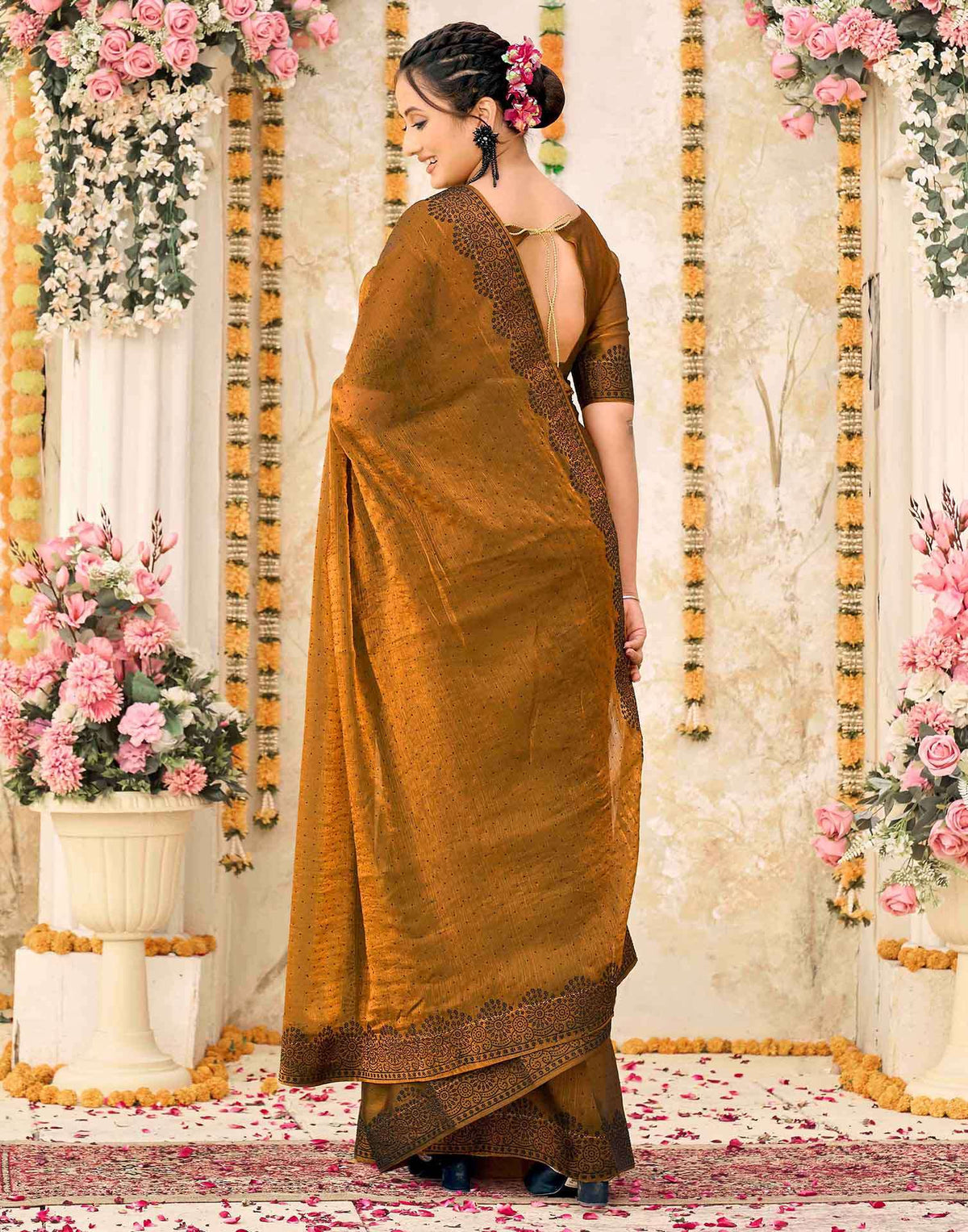Brown Shimmer Stone Work Swarovski  Saree