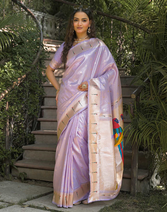 Lavender Silk Woven Paithani Saree