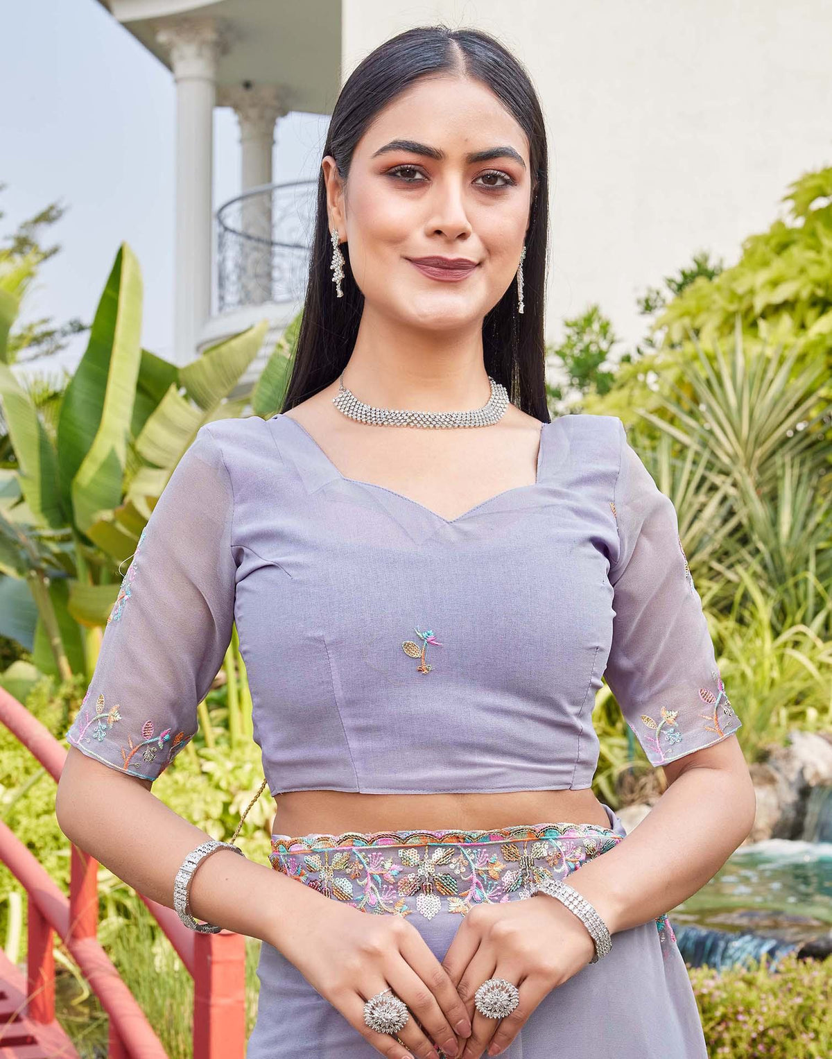 Grey Georgette Sequence Embroidery Saree