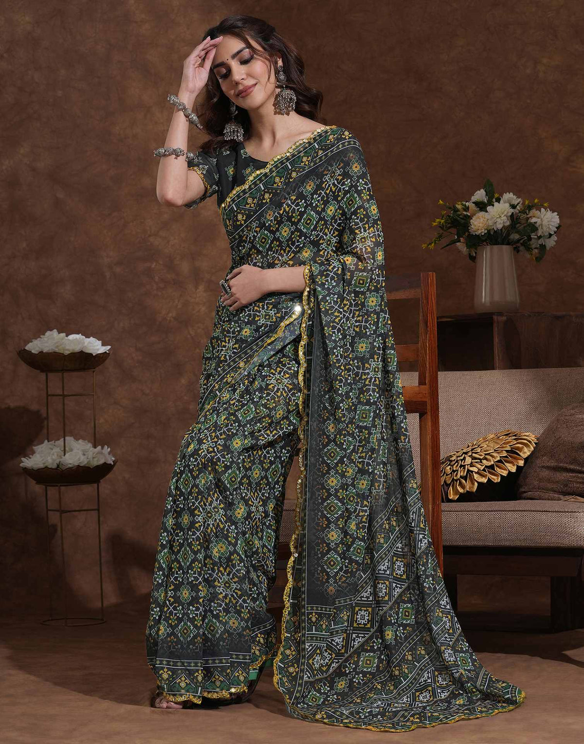 Black Georgette Printed Saree
