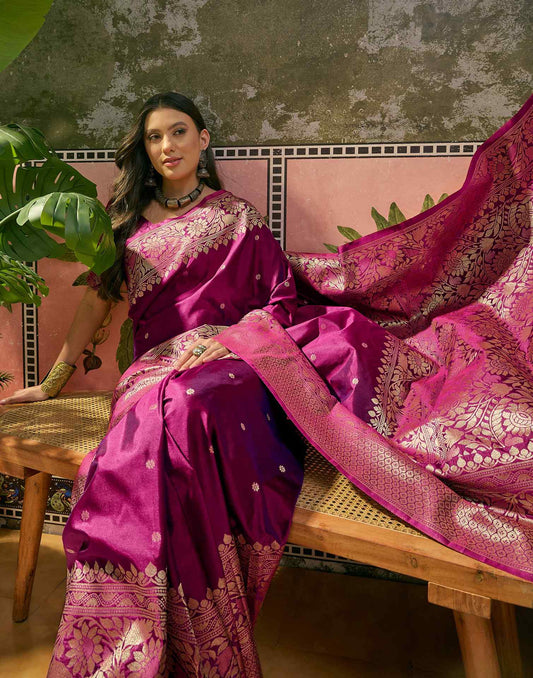 Purple Silk Woven Banarasi Saree