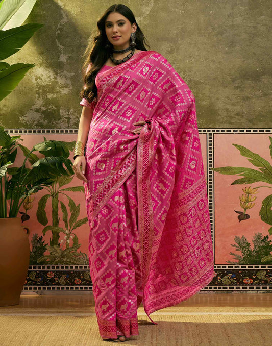 Dark Pink Silk Woven Patola Saree