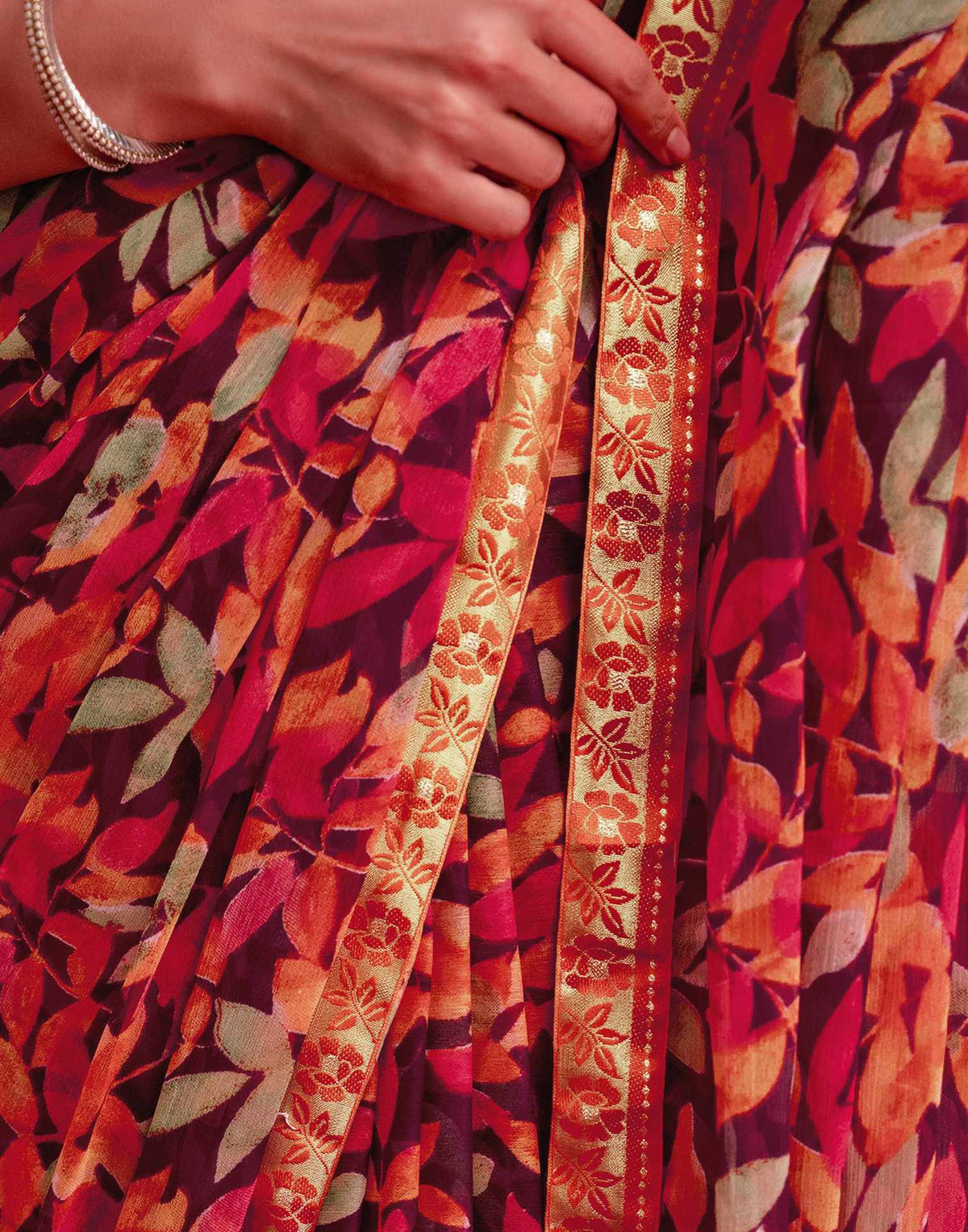 Wine Chiffon Printed Saree