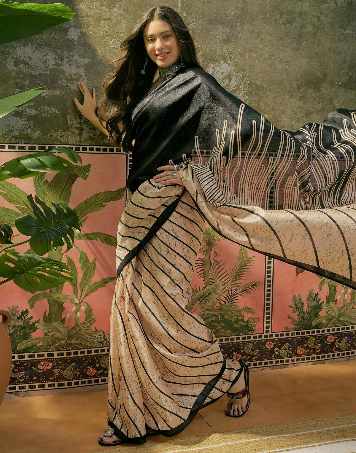 Peach Khadi Printed Saree
