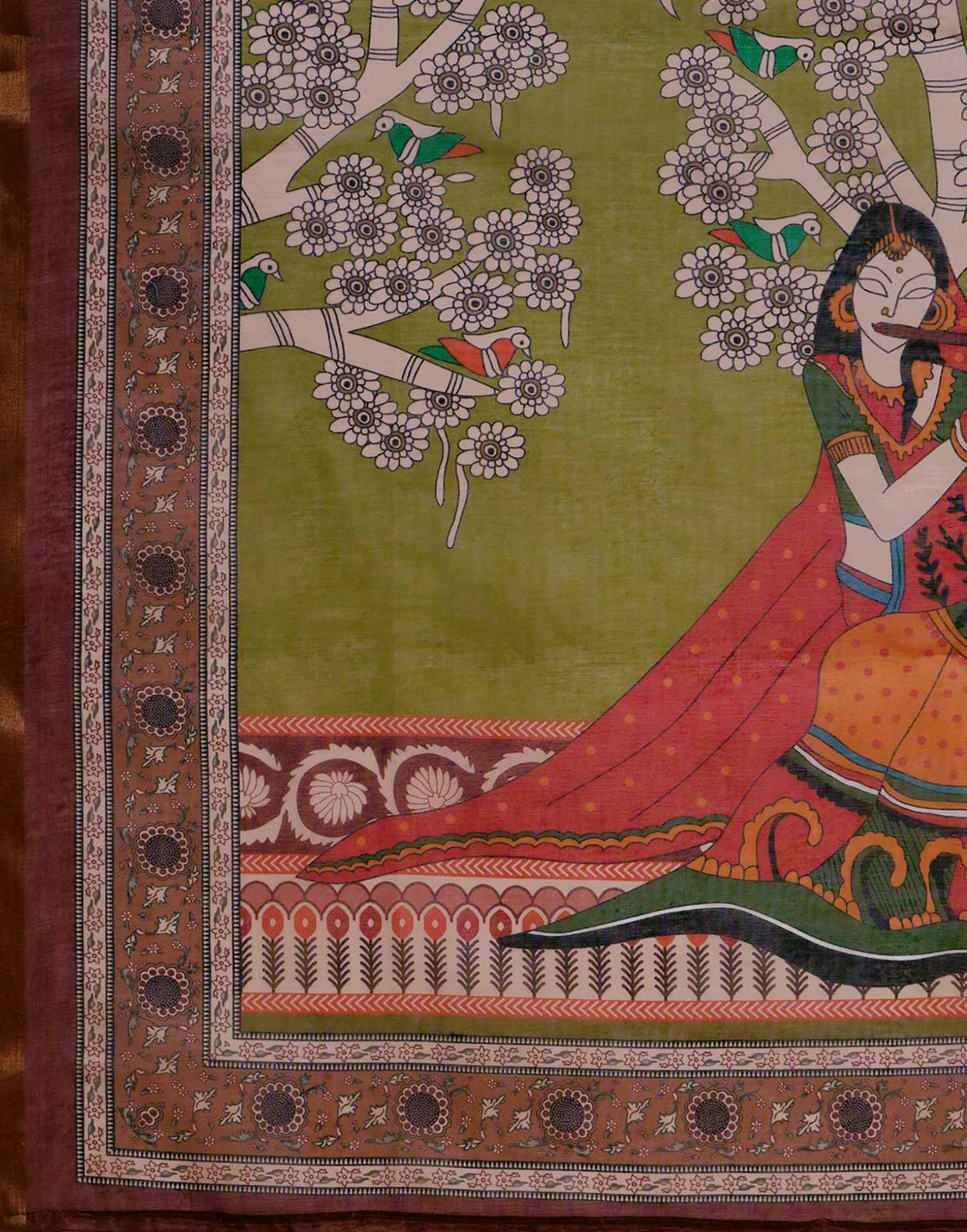 Beige Cotton Linen Printed Saree