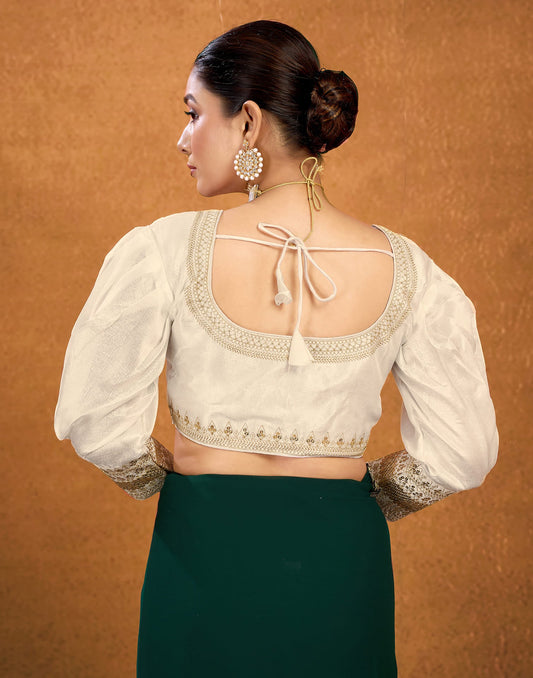 Cream Silk Plain Sequence Blouse