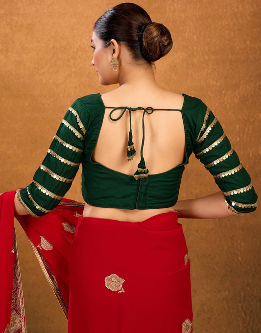 Dark Green Cotton Plain Sequence Blouse