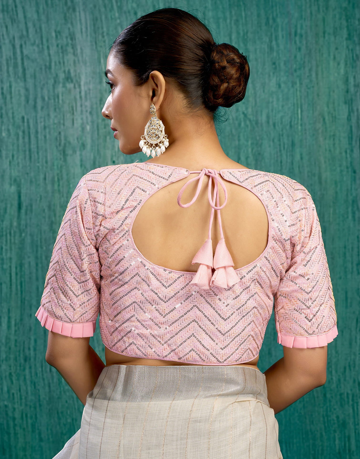 Light Pink Silk Plain Sequence Blouse