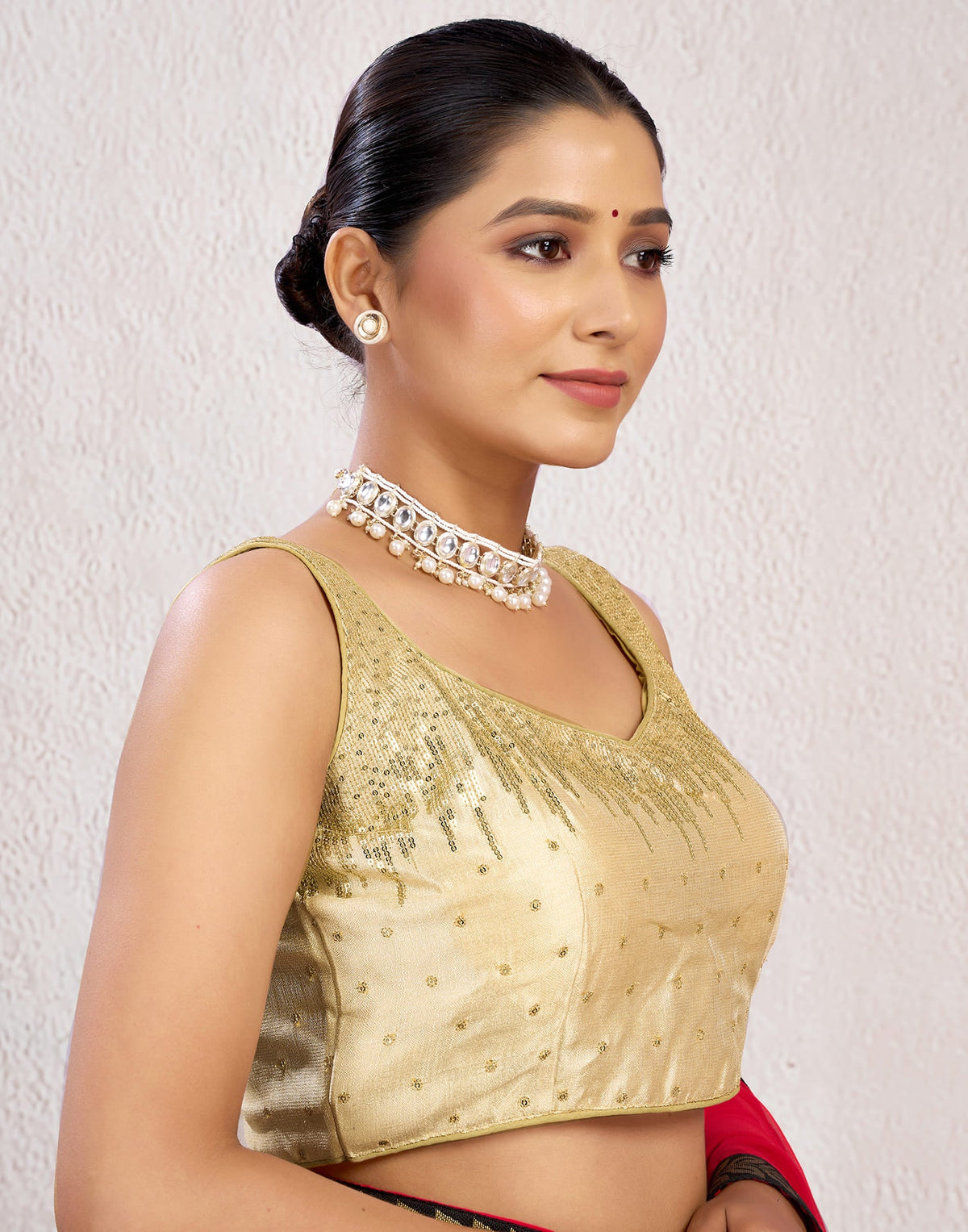 Golden Silk Plain Embroidery Blouse