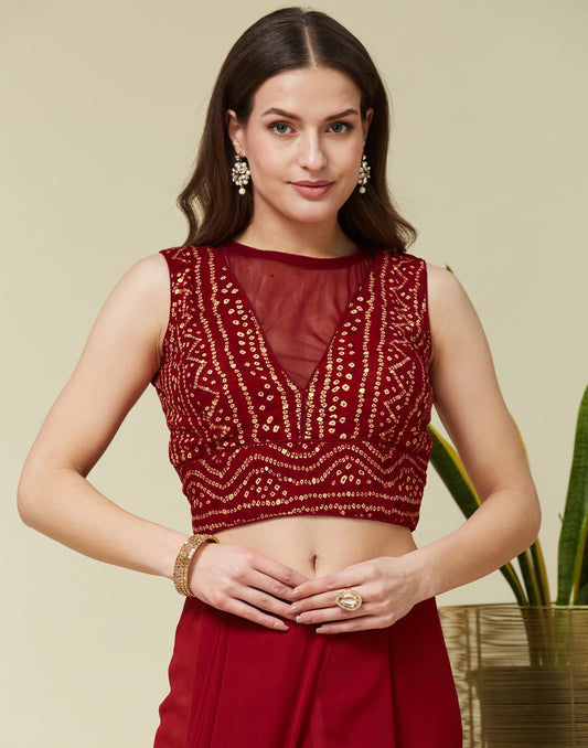 Red Cotton Printed Bandhani Blouse