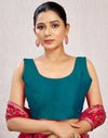 Teal Blue Silk Plain Plain Blouse