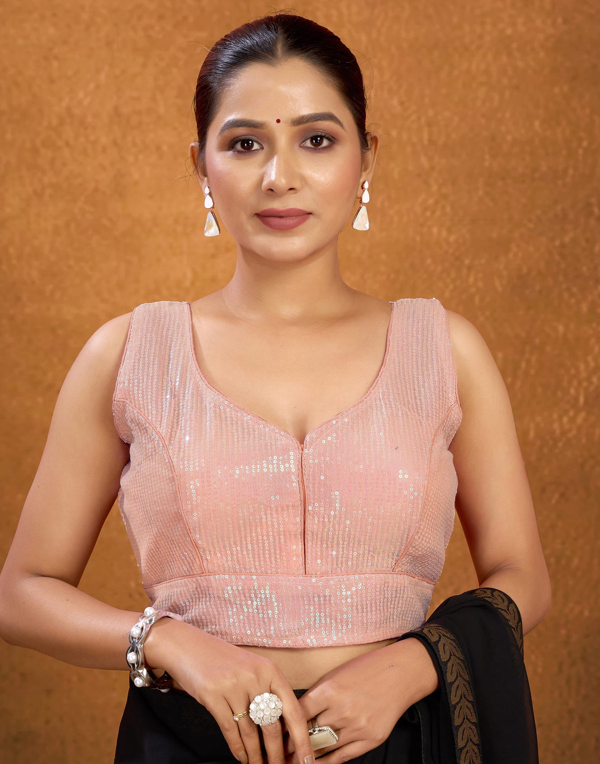Dark Cream Net Sequence Blouse