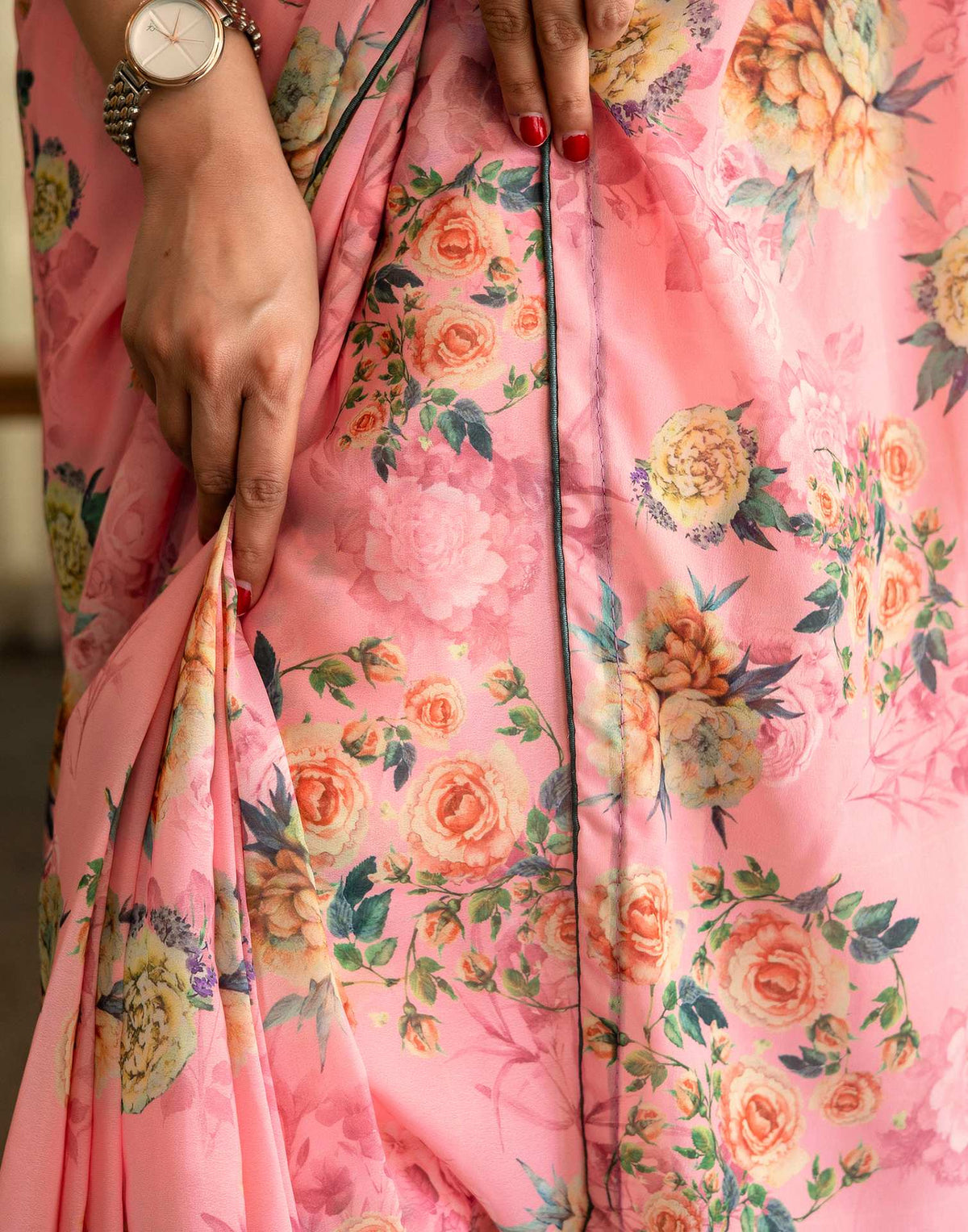 Ready To Wear Multicoloured Georgette Floral Printed Saree