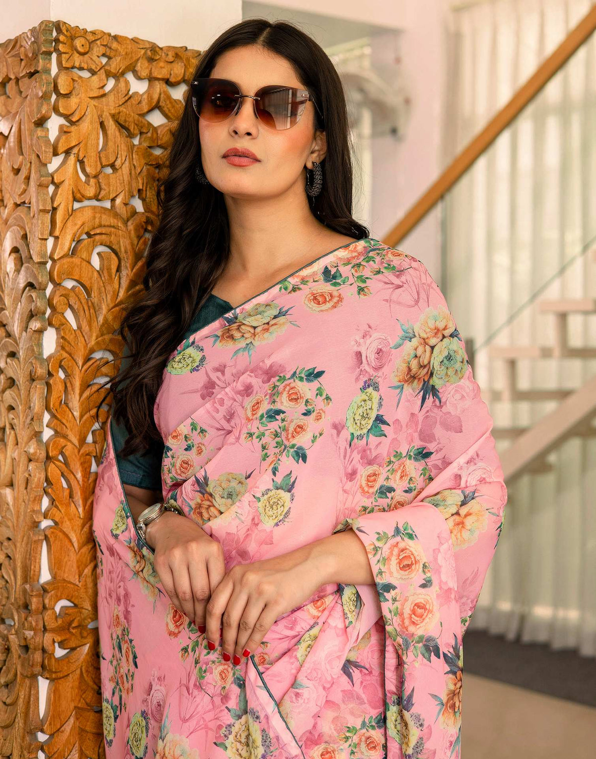 Ready To Wear Multicoloured Georgette Floral Printed Saree