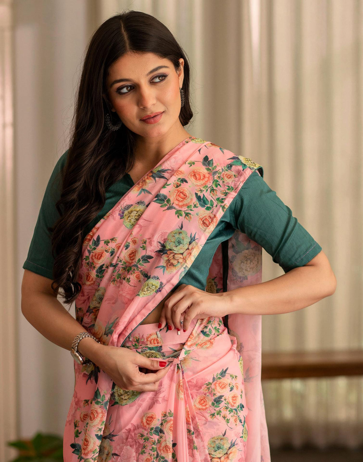 Ready To Wear Multicoloured Georgette Floral Printed Saree