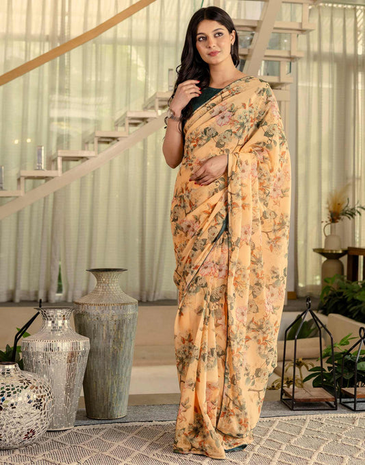 Ready To Wear Multicoloured Georgette Floral Printed Saree