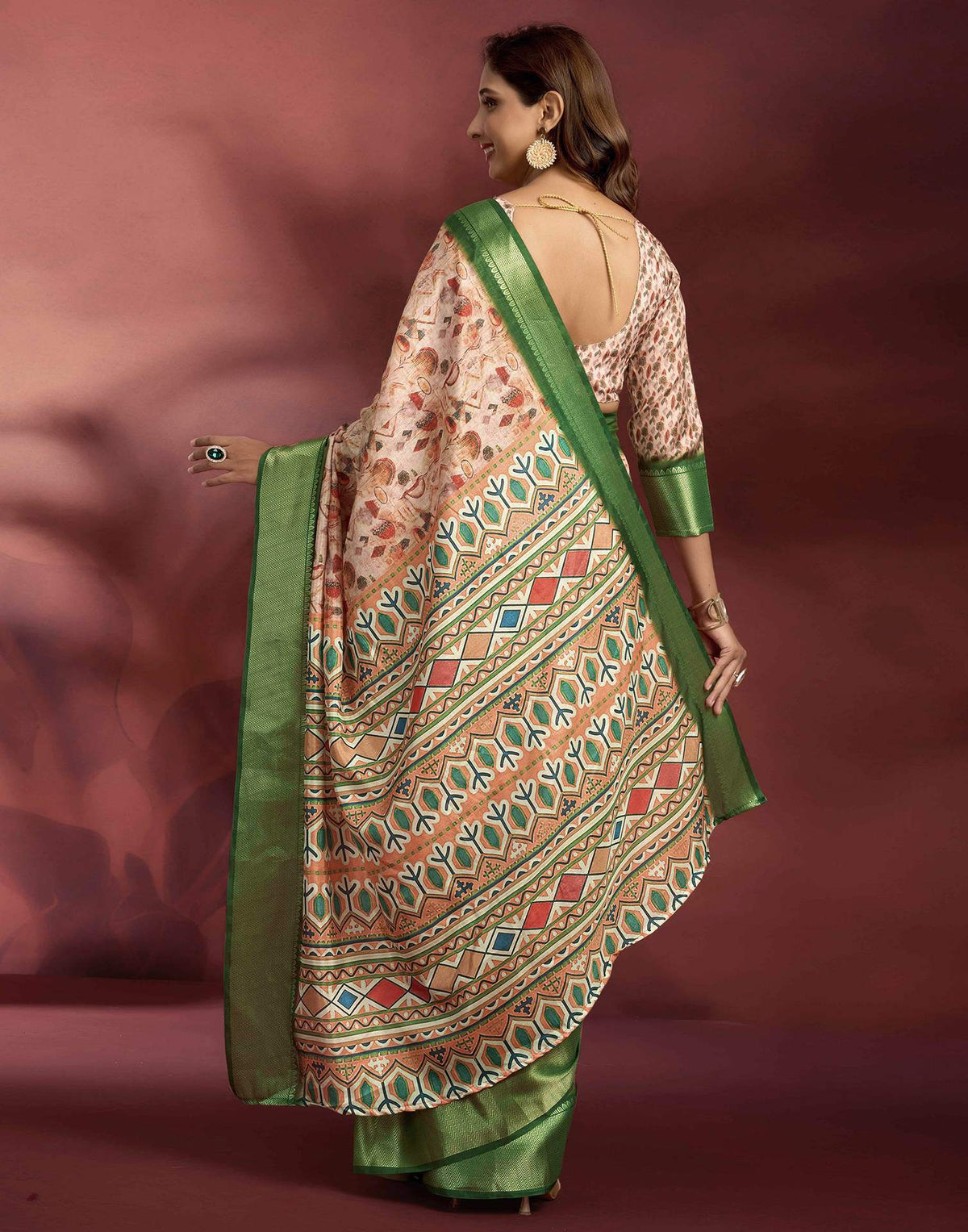 Ready To Wear Rose Pink Dola Silk Printed Saree