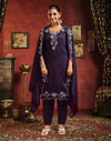 Wine Vichitra Silk Sequence Embroidery Straight Kurta Set With Dupatta
