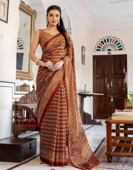 Multicoloured Cotton Printed Saree