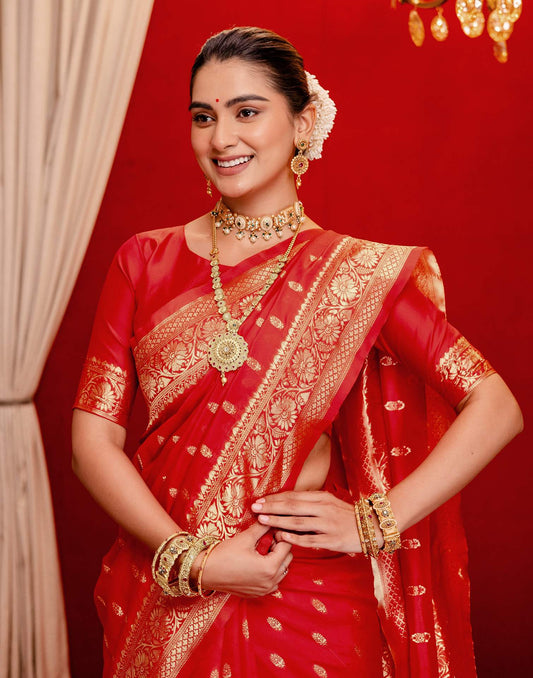 Red Silk Woven Banarasi Saree