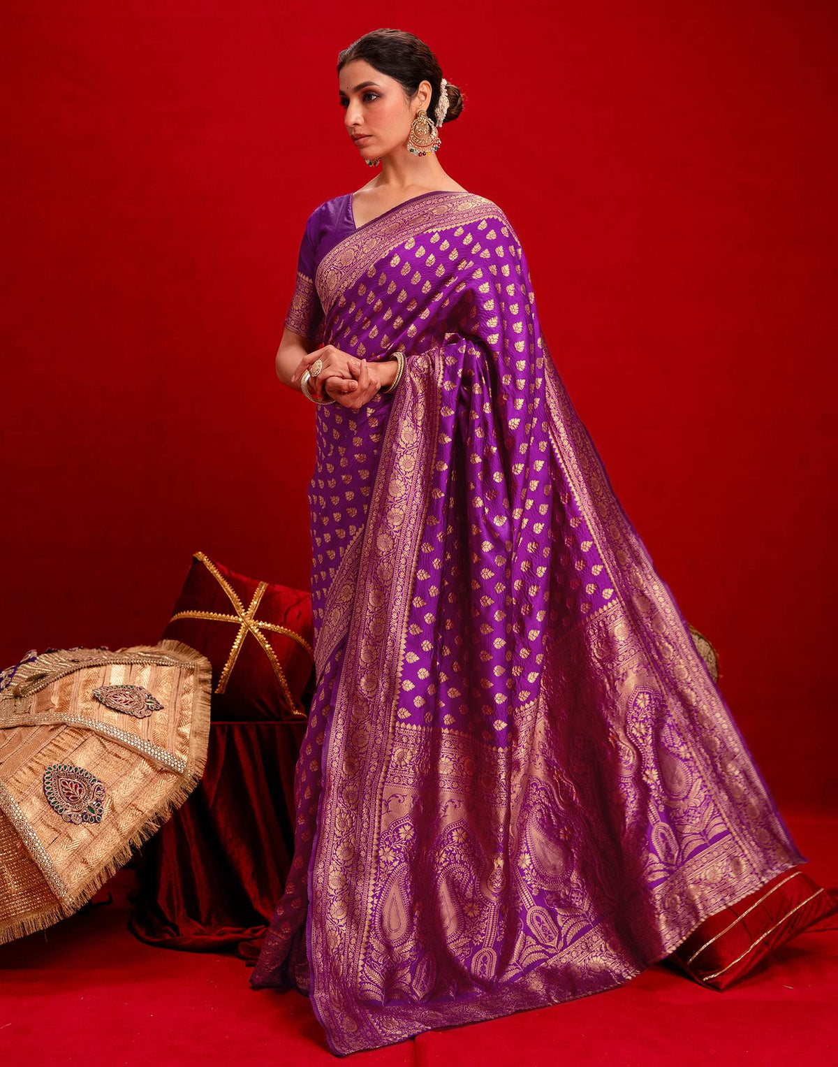 Purple Silk Woven Banarasi Saree