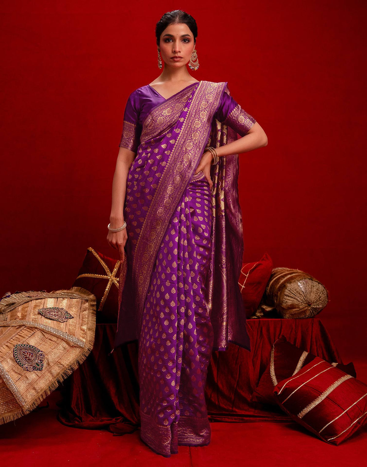 Purple Silk Woven Banarasi Saree