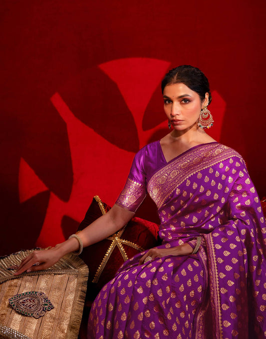 Purple Silk Woven Banarasi Saree