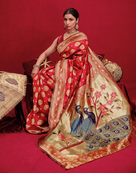 Red Silk Woven Banarasi Saree