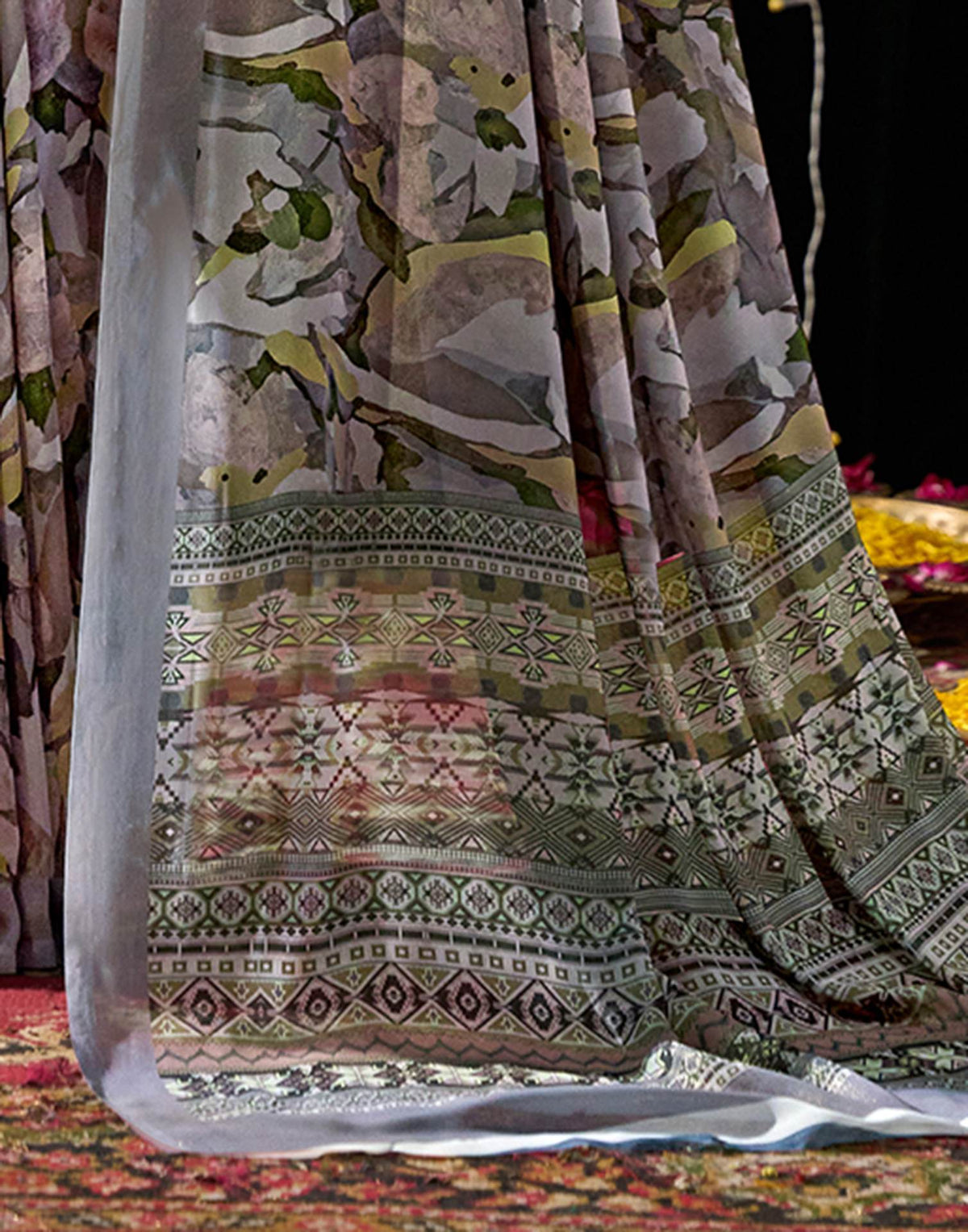 Grey Georgette Printed Saree