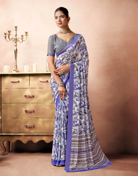 Lavender Georgette Printed Saree