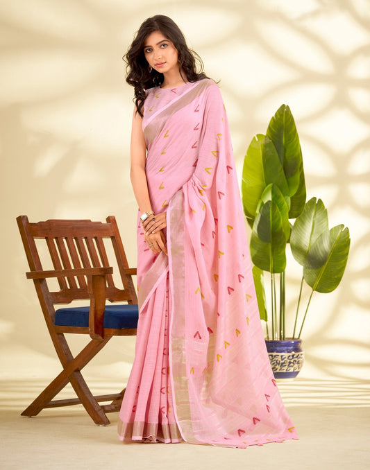 Light Pink Linen Silk Woven Saree