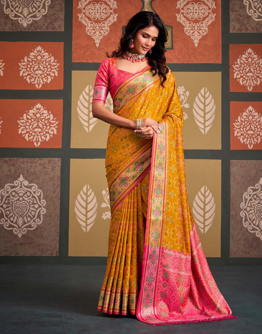 Mustard Yellow Silk Woven Patola Saree