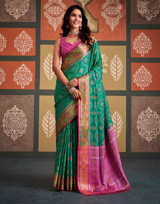 Teal Green Silk Woven Patola Saree