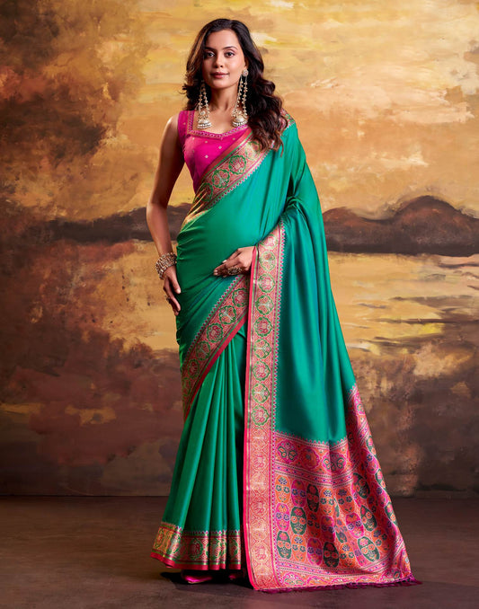 Teal Green Silk Woven Patola Saree