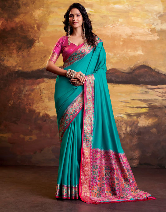 Teal Blue Silk Woven Patola Saree