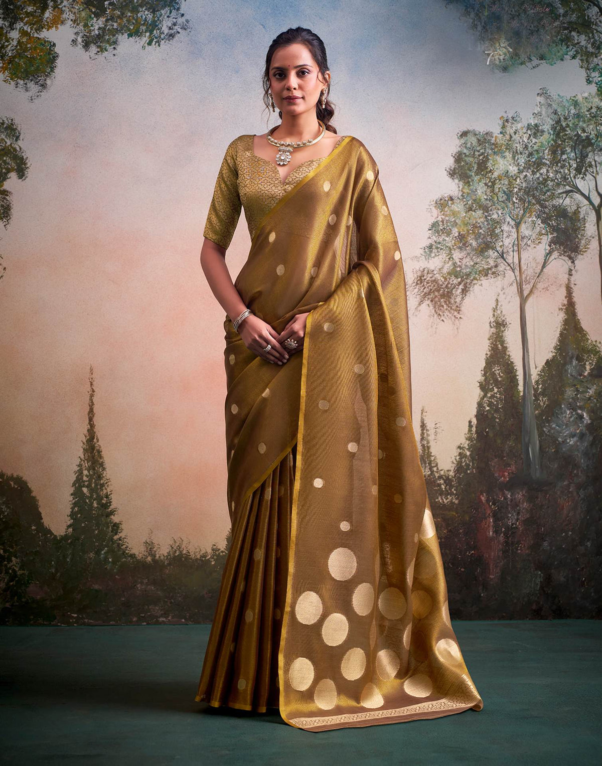 Brown Tissue Silk Woven Saree