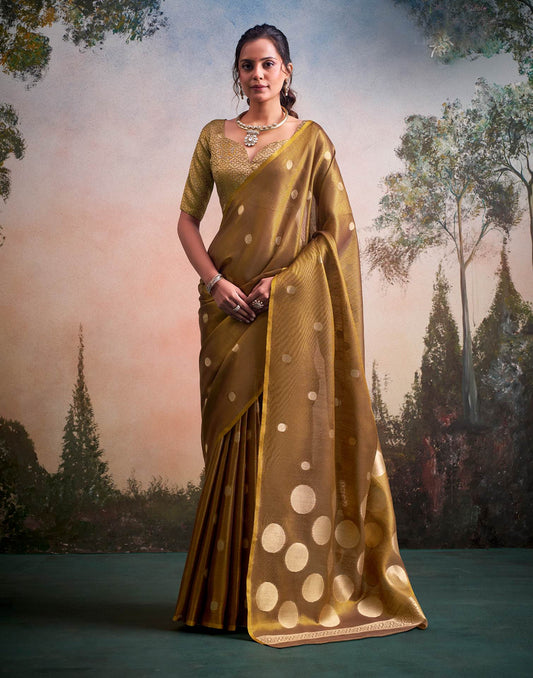 Brown Tissue Silk Woven Saree