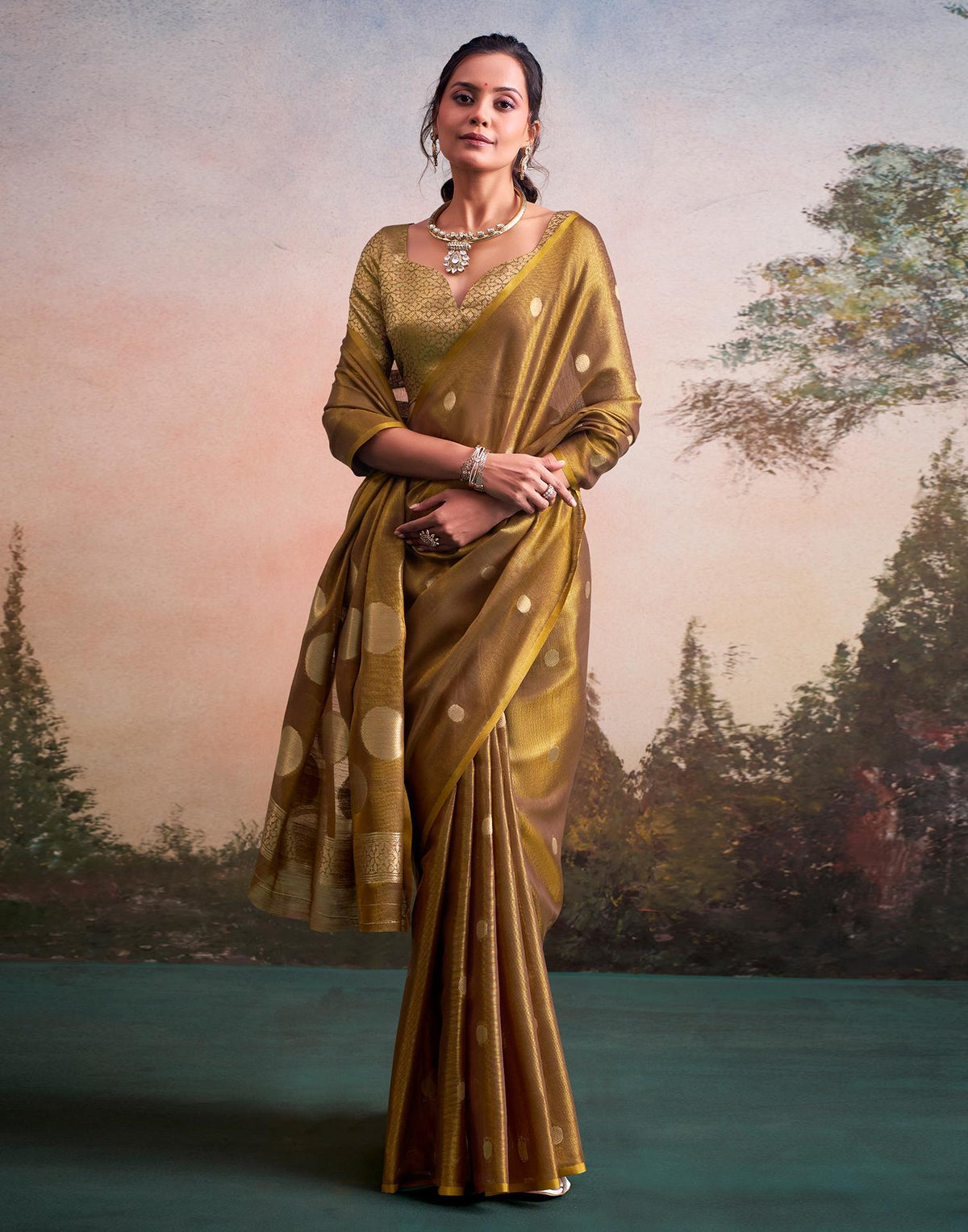 Brown Tissue Silk Woven Saree