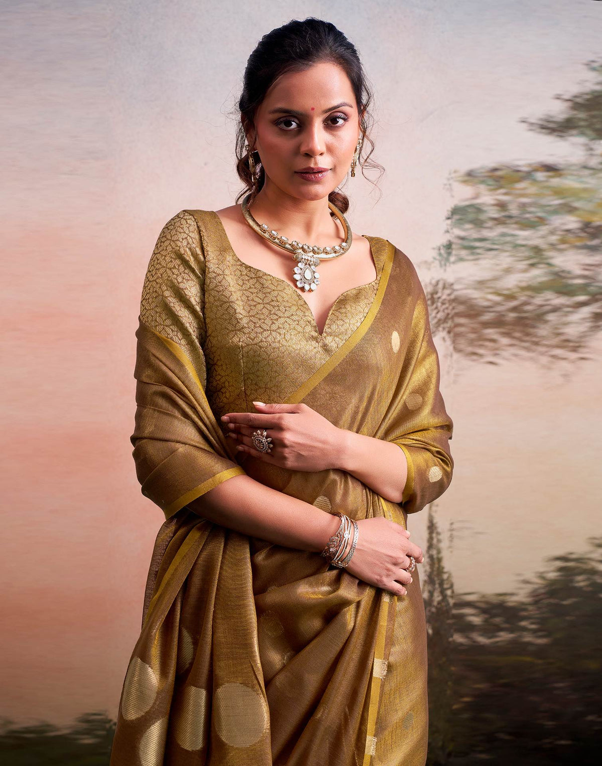 Brown Tissue Silk Woven Saree