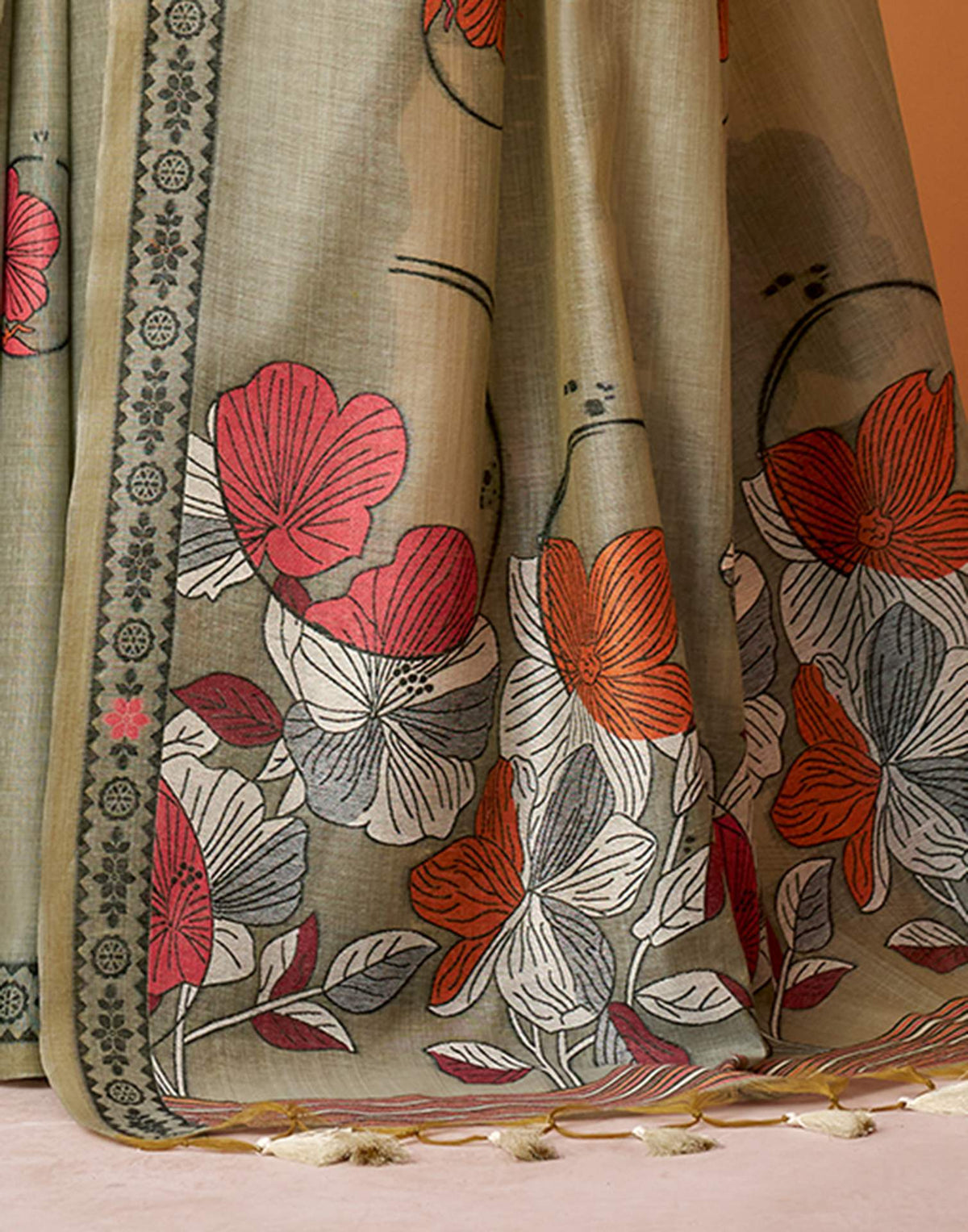 Grey Silk Woven Printed Saree