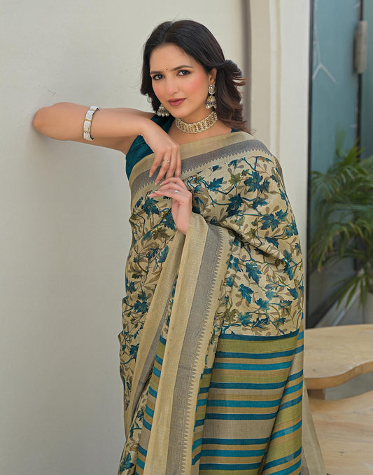Beige Khadi Printed Saree