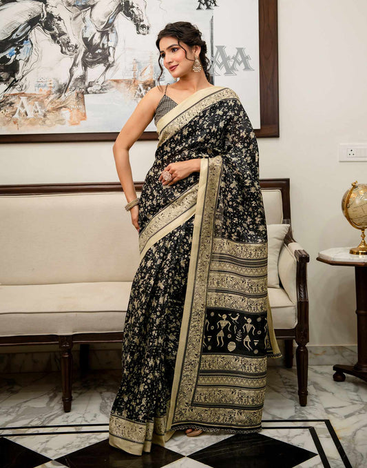 Black Khadi Printed Saree