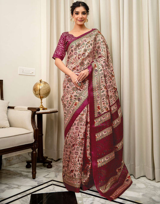 Peach Khadi Printed Saree