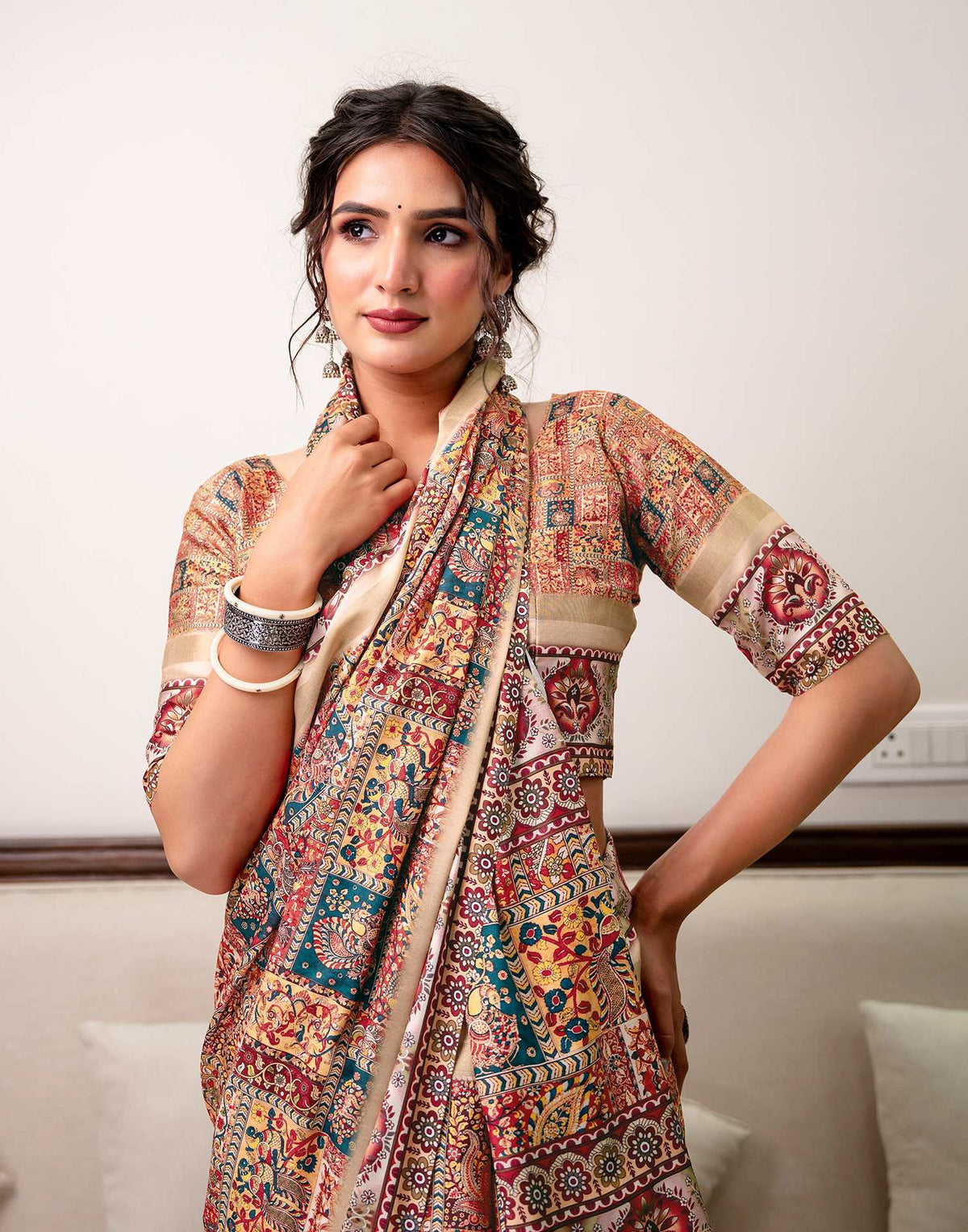 Multicoloured Silk Printed Saree